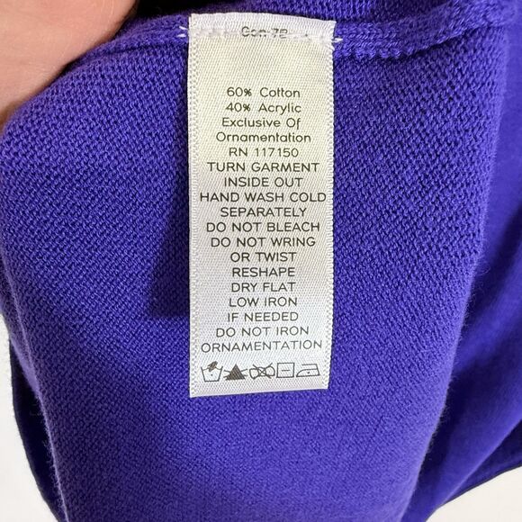 Quacker Factory Womens Large Royal Purple‎ Rhinestone Whimsical Cardigan Sweater - Picture 5 of 6